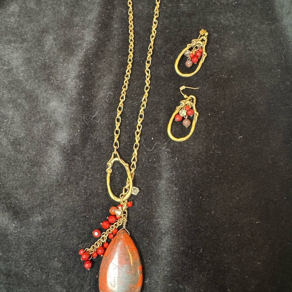 Chico's Gold Necklace with Red Accents